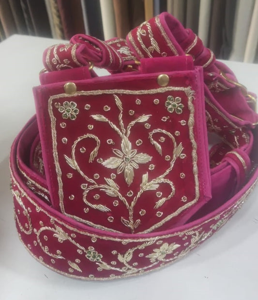 Premium Rani Pink Zari Jardozi Work Groom Crossbelt